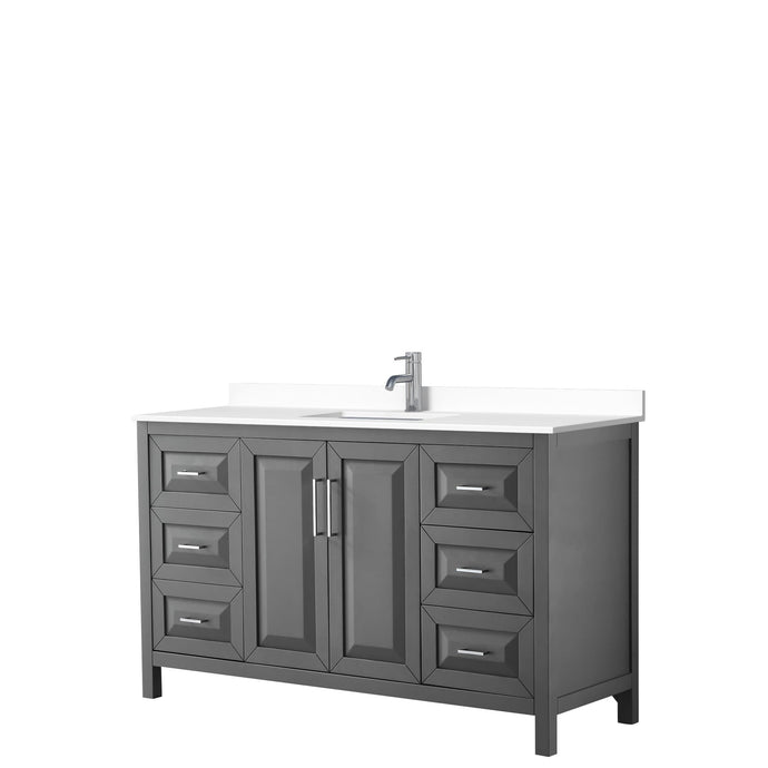 Wyndham Collection Vanity Wyndham Collection WCV252560SKGWCUNSMXX Daria 60 Inch Single Bathroom Vanity in Dark Gray, White Cultured Marble Countertop, Undermount Square Sink, No Mirror