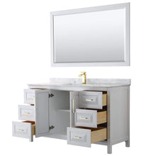 Load image into Gallery viewer, Wyndham Collection Vanity Wyndham Collection WCV252560SWGCMUNSM58 Daria 60 Inch Single Bathroom Vanity in White, White Carrara Marble Countertop, Undermount Square Sink, 58 Inch Mirror, Brushed Gold Trim