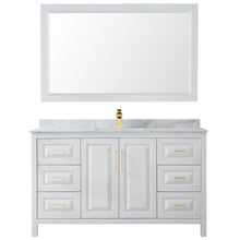 Load image into Gallery viewer, Wyndham Collection Vanity Wyndham Collection WCV252560SWGCMUNSM58 Daria 60 Inch Single Bathroom Vanity in White, White Carrara Marble Countertop, Undermount Square Sink, 58 Inch Mirror, Brushed Gold Trim