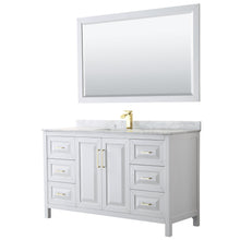 Load image into Gallery viewer, Wyndham Collection Vanity Wyndham Collection WCV252560SWGCMUNSM58 Daria 60 Inch Single Bathroom Vanity in White, White Carrara Marble Countertop, Undermount Square Sink, 58 Inch Mirror, Brushed Gold Trim
