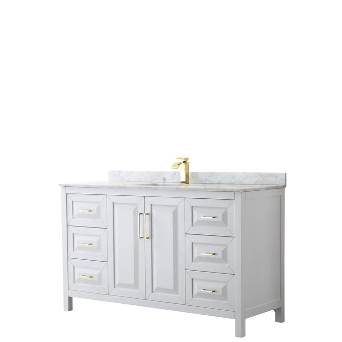 Wyndham Collection Vanity Wyndham Collection WCV252560SWGCMUNSMXX Daria 60 Inch Single Bathroom Vanity in White, White Carrara Marble Countertop, Undermount Square Sink, Brushed Gold Trim