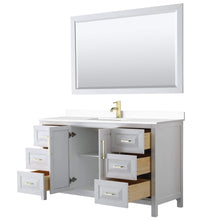 Load image into Gallery viewer, Wyndham Collection Vanity Wyndham Collection WCV252560SWGWCUNSM58 Daria 60 Inch Single Bathroom Vanity in White, White Cultured Marble Countertop, Undermount Square Sink, 58 Inch Mirror, Brushed Gold Trim
