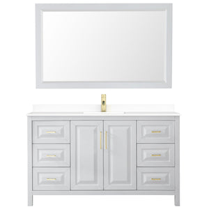 Wyndham Collection Vanity Wyndham Collection WCV252560SWGWCUNSM58 Daria 60 Inch Single Bathroom Vanity in White, White Cultured Marble Countertop, Undermount Square Sink, 58 Inch Mirror, Brushed Gold Trim
