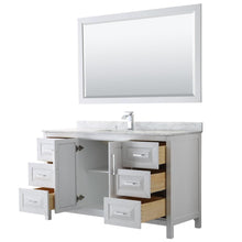 Load image into Gallery viewer, Wyndham Collection Vanity Wyndham Collection WCV252560SWHCMUNSM58 Daria 60 Inch Single Bathroom Vanity in White, White Carrara Marble Countertop, Undermount Square Sink, and 58 Inch Mirror