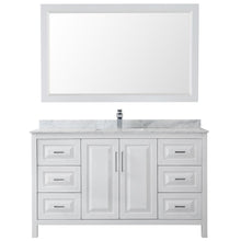 Load image into Gallery viewer, Wyndham Collection Vanity Wyndham Collection WCV252560SWHCMUNSM58 Daria 60 Inch Single Bathroom Vanity in White, White Carrara Marble Countertop, Undermount Square Sink, and 58 Inch Mirror