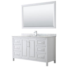 Load image into Gallery viewer, Wyndham Collection Vanity Wyndham Collection WCV252560SWHCMUNSM58 Daria 60 Inch Single Bathroom Vanity in White, White Carrara Marble Countertop, Undermount Square Sink, and 58 Inch Mirror