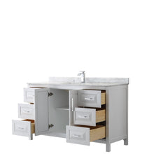 Load image into Gallery viewer, Wyndham Collection Vanity Wyndham Collection WCV252560SWHCMUNSMXX Daria 60 Inch Single Bathroom Vanity in White, White Carrara Marble Countertop, Undermount Square Sink, and No Mirror