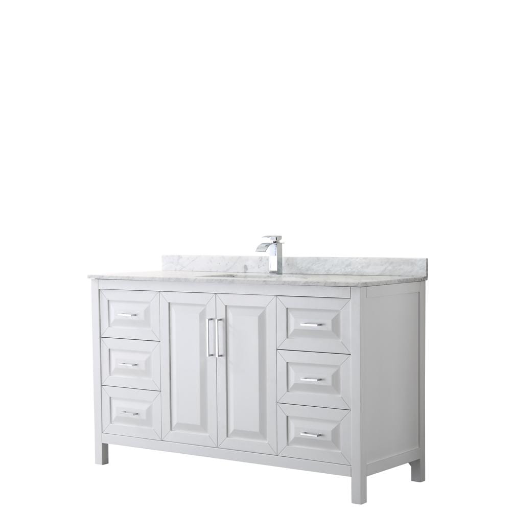 Wyndham Collection Vanity Wyndham Collection WCV252560SWHCMUNSMXX Daria 60 Inch Single Bathroom Vanity in White, White Carrara Marble Countertop, Undermount Square Sink, and No Mirror