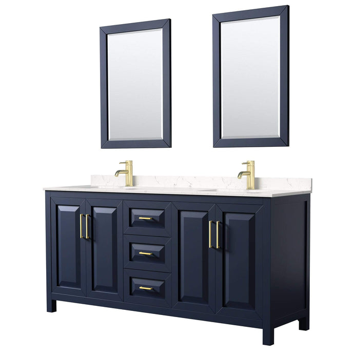 Wyndham Collection Vanity Wyndham Collection WCV252572DBLC2UNSM24 Daria 72 Inch Double Bathroom Vanity in Dark Blue, Light-Vein Carrara Cultured Marble Countertop, Undermount Square Sinks, 24 Inch Mirrors