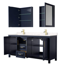 Load image into Gallery viewer, Wyndham Collection Vanity Wyndham Collection WCV252572DBLC2UNSMED Daria 72 Inch Double Bathroom Vanity in Dark Blue, Light-Vein Carrara Cultured Marble Countertop, Undermount Square Sinks, Medicine Cabinets