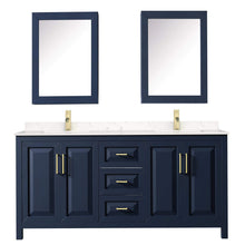 Load image into Gallery viewer, Wyndham Collection Vanity Wyndham Collection WCV252572DBLC2UNSMED Daria 72 Inch Double Bathroom Vanity in Dark Blue, Light-Vein Carrara Cultured Marble Countertop, Undermount Square Sinks, Medicine Cabinets