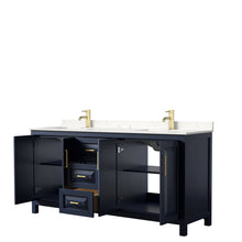 Load image into Gallery viewer, Wyndham Collection Vanity Wyndham Collection WCV252572DBLC2UNSMXX Daria 72 Inch Double Bathroom Vanity in Dark Blue, Light-Vein Carrara Cultured Marble Countertop, Undermount Square Sinks, No Mirror