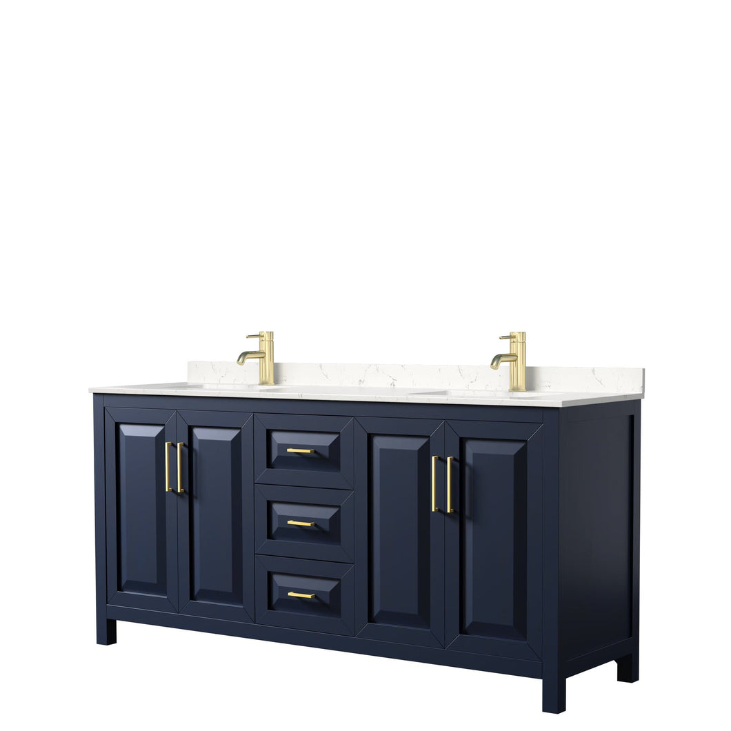 Wyndham Collection Vanity Wyndham Collection WCV252572DBLC2UNSMXX Daria 72 Inch Double Bathroom Vanity in Dark Blue, Light-Vein Carrara Cultured Marble Countertop, Undermount Square Sinks, No Mirror