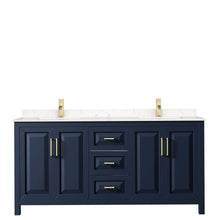 Load image into Gallery viewer, Wyndham Collection Vanity Wyndham Collection WCV252572DBLC2UNSMXX Daria 72 Inch Double Bathroom Vanity in Dark Blue, Light-Vein Carrara Cultured Marble Countertop, Undermount Square Sinks, No Mirror