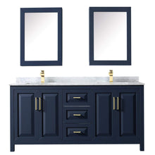 Load image into Gallery viewer, Wyndham Collection Vanity Wyndham Collection WCV252572DBLCMUNSMED Daria 72 Inch Double Bathroom Vanity in Dark Blue, White Carrara Marble Countertop, Undermount Square Sinks, Medicine Cabinets