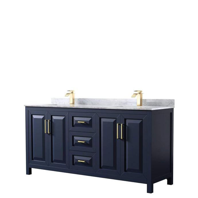 Wyndham Collection Vanity Wyndham Collection WCV252572DBLCMUNSMXX Daria 72 Inch Double Bathroom Vanity in Dark Blue, White Carrara Marble Countertop, Undermount Square Sinks, No Mirror