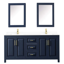 Load image into Gallery viewer, Wyndham Collection Vanity Wyndham Collection WCV252572DBLWCUNSMED Daria 72 Inch Double Bathroom Vanity in Dark Blue, White Cultured Marble Countertop, Undermount Square Sinks, Medicine Cabinets