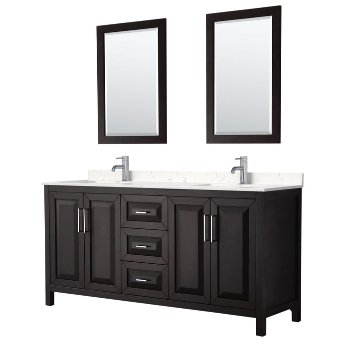 Wyndham Collection Vanity Wyndham Collection WCV252572DDEC2UNSM24 Daria 72 Inch Double Bathroom Vanity in Dark Espresso, Light-Vein Carrara Cultured Marble Countertop, Undermount Square Sinks, 24 Inch Mirrors
