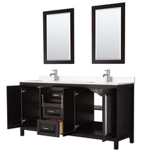 Load image into Gallery viewer, Wyndham Collection Vanity Wyndham Collection WCV252572DDEC2UNSM24 Daria 72 Inch Double Bathroom Vanity in Dark Espresso, Light-Vein Carrara Cultured Marble Countertop, Undermount Square Sinks, 24 Inch Mirrors
