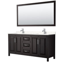 Load image into Gallery viewer, Wyndham Collection Vanity Wyndham Collection WCV252572DDEC2UNSM70 Daria 72 Inch Double Bathroom Vanity in Dark Espresso, Light-Vein Carrara Cultured Marble Countertop, Undermount Square Sinks, 70 Inch Mirror