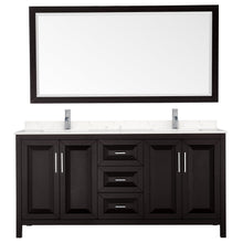 Load image into Gallery viewer, Wyndham Collection Vanity Wyndham Collection WCV252572DDEC2UNSM70 Daria 72 Inch Double Bathroom Vanity in Dark Espresso, Light-Vein Carrara Cultured Marble Countertop, Undermount Square Sinks, 70 Inch Mirror