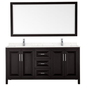 Wyndham Collection Vanity Wyndham Collection WCV252572DDEC2UNSM70 Daria 72 Inch Double Bathroom Vanity in Dark Espresso, Light-Vein Carrara Cultured Marble Countertop, Undermount Square Sinks, 70 Inch Mirror