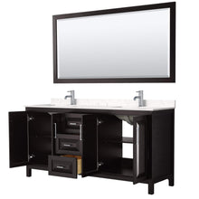 Load image into Gallery viewer, Wyndham Collection Vanity Wyndham Collection WCV252572DDEC2UNSM70 Daria 72 Inch Double Bathroom Vanity in Dark Espresso, Light-Vein Carrara Cultured Marble Countertop, Undermount Square Sinks, 70 Inch Mirror