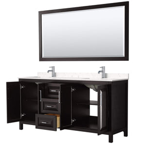 Wyndham Collection Vanity Wyndham Collection WCV252572DDEC2UNSM70 Daria 72 Inch Double Bathroom Vanity in Dark Espresso, Light-Vein Carrara Cultured Marble Countertop, Undermount Square Sinks, 70 Inch Mirror