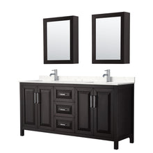 Load image into Gallery viewer, Wyndham Collection Vanity Wyndham Collection WCV252572DDEC2UNSMED Daria 72 Inch Double Bathroom Vanity in Dark Espresso, Light-Vein Carrara Cultured Marble Countertop, Undermount Square Sinks, Medicine Cabinets