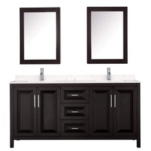 Load image into Gallery viewer, Wyndham Collection Vanity Wyndham Collection WCV252572DDEC2UNSMED Daria 72 Inch Double Bathroom Vanity in Dark Espresso, Light-Vein Carrara Cultured Marble Countertop, Undermount Square Sinks, Medicine Cabinets