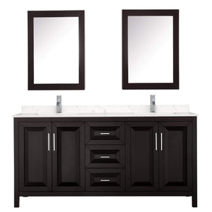 Wyndham Collection Vanity Wyndham Collection WCV252572DDEC2UNSMED Daria 72 Inch Double Bathroom Vanity in Dark Espresso, Light-Vein Carrara Cultured Marble Countertop, Undermount Square Sinks, Medicine Cabinets