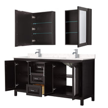 Load image into Gallery viewer, Wyndham Collection Vanity Wyndham Collection WCV252572DDEC2UNSMED Daria 72 Inch Double Bathroom Vanity in Dark Espresso, Light-Vein Carrara Cultured Marble Countertop, Undermount Square Sinks, Medicine Cabinets