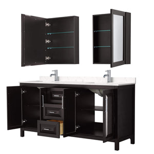 Wyndham Collection Vanity Wyndham Collection WCV252572DDEC2UNSMED Daria 72 Inch Double Bathroom Vanity in Dark Espresso, Light-Vein Carrara Cultured Marble Countertop, Undermount Square Sinks, Medicine Cabinets