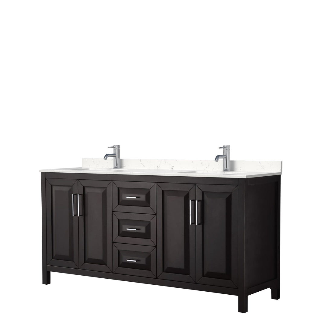 Wyndham Collection Vanity Wyndham Collection WCV252572DDEC2UNSMXX Daria 72 Inch Double Bathroom Vanity in Dark Espresso, Light-Vein Carrara Cultured Marble Countertop, Undermount Square Sinks, No Mirror