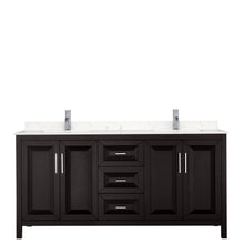 Load image into Gallery viewer, Wyndham Collection Vanity Wyndham Collection WCV252572DDEC2UNSMXX Daria 72 Inch Double Bathroom Vanity in Dark Espresso, Light-Vein Carrara Cultured Marble Countertop, Undermount Square Sinks, No Mirror