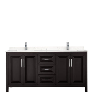 Wyndham Collection Vanity Wyndham Collection WCV252572DDEC2UNSMXX Daria 72 Inch Double Bathroom Vanity in Dark Espresso, Light-Vein Carrara Cultured Marble Countertop, Undermount Square Sinks, No Mirror