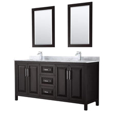 Load image into Gallery viewer, Wyndham Collection Vanity Wyndham Collection WCV252572DDECMUNSM24 Daria 72 Inch Double Bathroom Vanity in Dark Espresso, White Carrara Marble Countertop, Undermount Square Sinks, and 24 Inch Mirrors