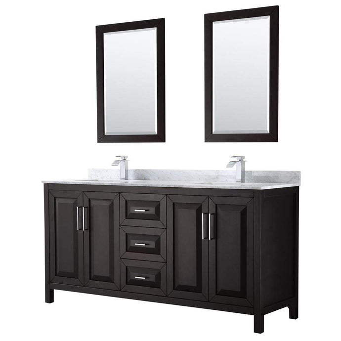 Wyndham Collection Vanity Wyndham Collection WCV252572DDECMUNSM24 Daria 72 Inch Double Bathroom Vanity in Dark Espresso, White Carrara Marble Countertop, Undermount Square Sinks, and 24 Inch Mirrors