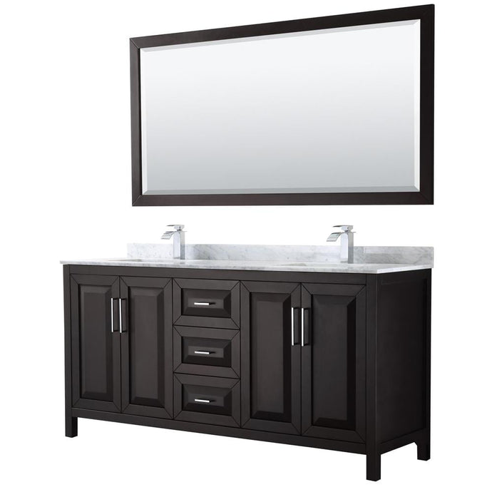 Wyndham Collection Vanity Wyndham Collection WCV252572DDECMUNSM70 Daria 72 Inch Double Bathroom Vanity in Dark Espresso, White Carrara Marble Countertop, Undermount Square Sinks, and 70 Inch Mirror