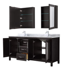 Load image into Gallery viewer, Wyndham Collection Vanity Wyndham Collection WCV252572DDECMUNSMED Daria 72 Inch Double Bathroom Vanity in Dark Espresso, White Carrara Marble Countertop, Undermount Square Sinks, and Medicine Cabinets