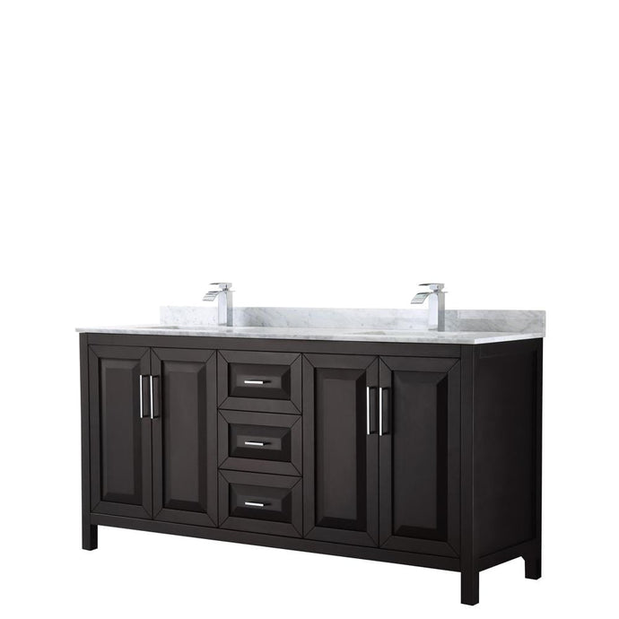 Wyndham Collection Vanity Wyndham Collection WCV252572DDECMUNSMXX Daria 72 Inch Double Bathroom Vanity in Dark Espresso, White Carrara Marble Countertop, Undermount Square Sinks, and No Mirror