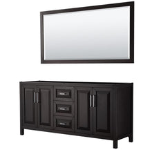 Load image into Gallery viewer, Wyndham Collection Vanity Wyndham Collection WCV252572DDECXSXXM70 Daria 72 Inch Double Bathroom Vanity in Dark Espresso, No Countertop, No Sink, and 70 Inch Mirror