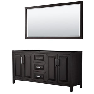 Wyndham Collection Vanity Wyndham Collection WCV252572DDECXSXXM70 Daria 72 Inch Double Bathroom Vanity in Dark Espresso, No Countertop, No Sink, and 70 Inch Mirror