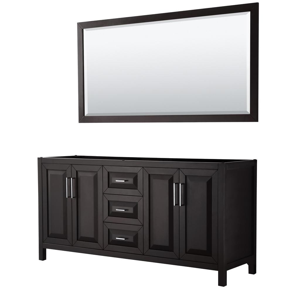 Wyndham Collection Vanity Wyndham Collection WCV252572DDECXSXXM70 Daria 72 Inch Double Bathroom Vanity in Dark Espresso, No Countertop, No Sink, and 70 Inch Mirror