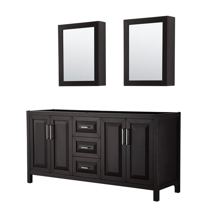 Wyndham Collection Vanity Wyndham Collection WCV252572DDECXSXXMED Daria 72 Inch Double Bathroom Vanity in Dark Espresso, No Countertop, No Sink, and Medicine Cabinets