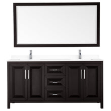 Load image into Gallery viewer, Wyndham Collection Vanity Wyndham Collection WCV252572DDEWCUNSM70 Daria 72 Inch Double Bathroom Vanity in Dark Espresso, White Cultured Marble Countertop, Undermount Square Sinks, 70 Inch Mirror