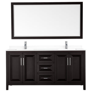 Wyndham Collection Vanity Wyndham Collection WCV252572DDEWCUNSM70 Daria 72 Inch Double Bathroom Vanity in Dark Espresso, White Cultured Marble Countertop, Undermount Square Sinks, 70 Inch Mirror