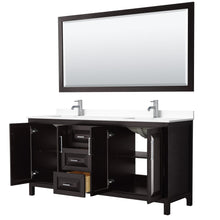 Load image into Gallery viewer, Wyndham Collection Vanity Wyndham Collection WCV252572DDEWCUNSM70 Daria 72 Inch Double Bathroom Vanity in Dark Espresso, White Cultured Marble Countertop, Undermount Square Sinks, 70 Inch Mirror