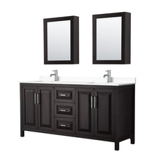 Load image into Gallery viewer, Wyndham Collection Vanity Wyndham Collection WCV252572DDEWCUNSMED Daria 72 Inch Double Bathroom Vanity in Dark Espresso, White Cultured Marble Countertop, Undermount Square Sinks, Medicine Cabinets