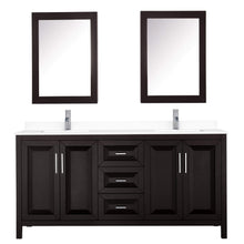 Load image into Gallery viewer, Wyndham Collection Vanity Wyndham Collection WCV252572DDEWCUNSMED Daria 72 Inch Double Bathroom Vanity in Dark Espresso, White Cultured Marble Countertop, Undermount Square Sinks, Medicine Cabinets